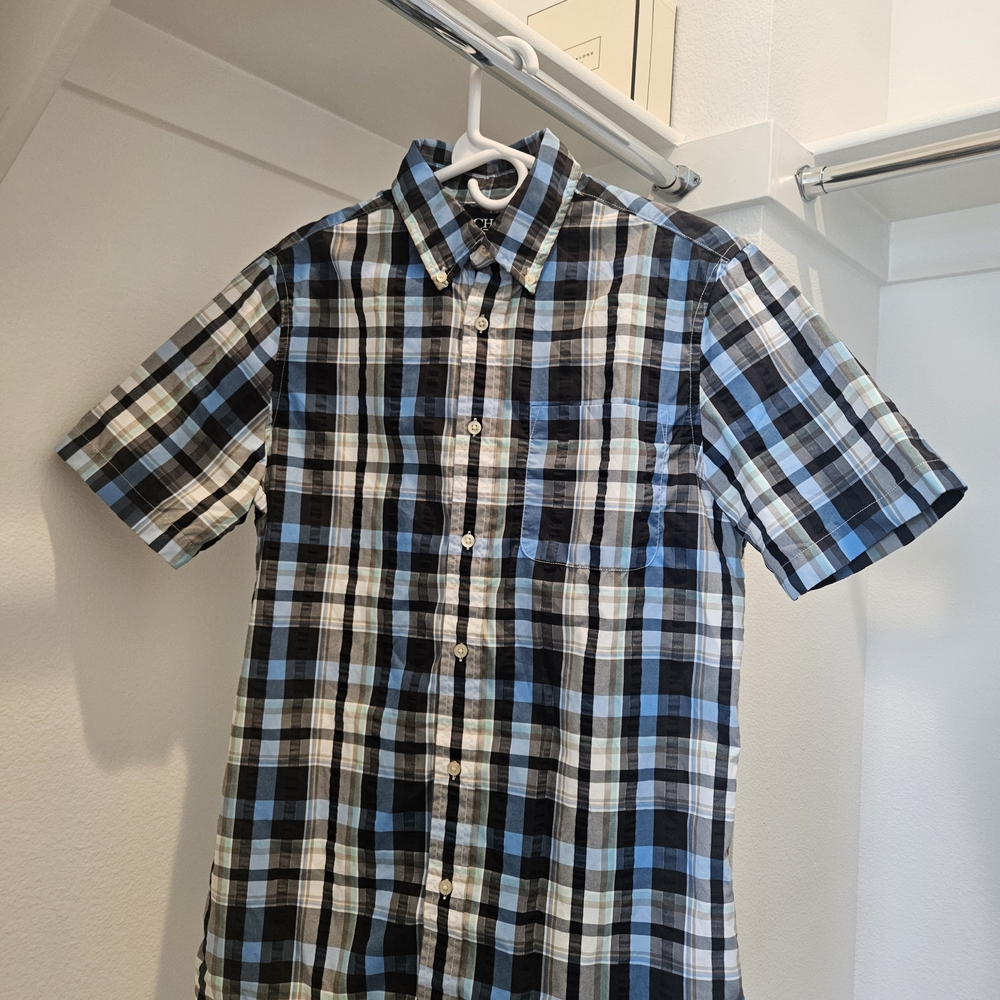 Chaps Men's Black and Blue Plaid Button Down Shirt
